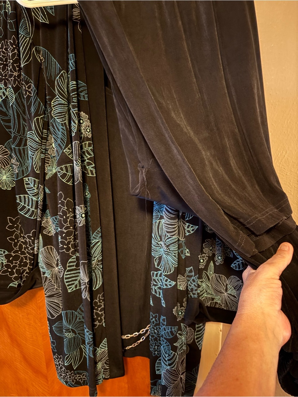 Women’s Black Floral Pantsuit Pants - Black with Teal Floral
